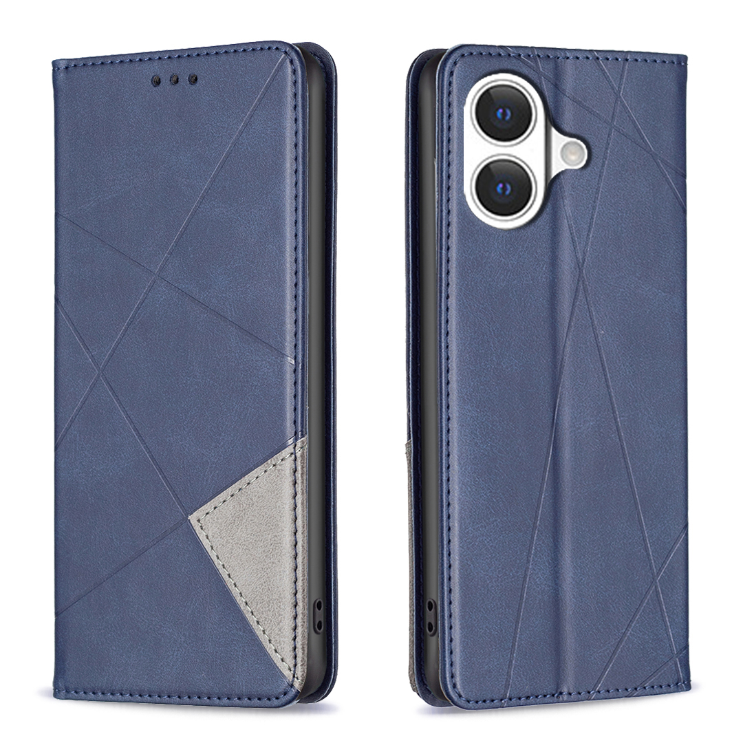 For iPhone 17 Case Card Slots Geometry Imprint Leather Phone Cover - Blue