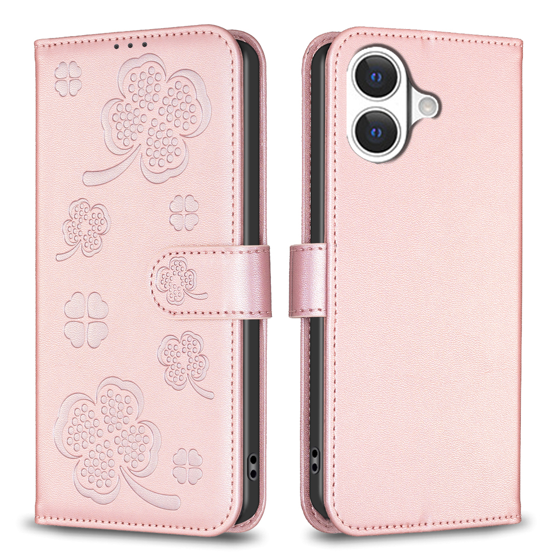 For iPhone 17 Case Clover Pattern Wallet Stand View Leather Phone Cover - Pink