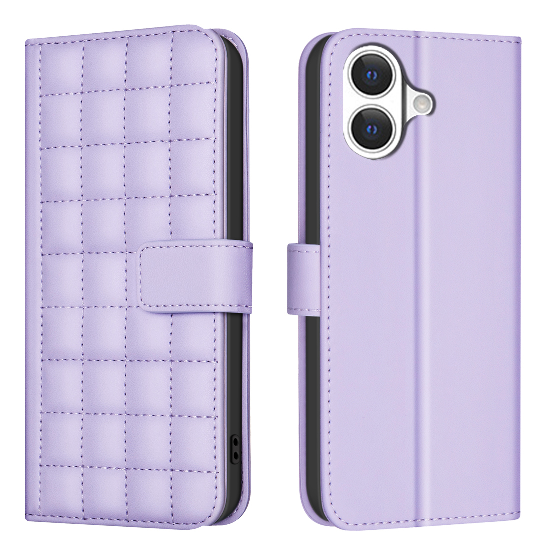 For iPhone 17 Leather Case BINFEN COLOR Square Grid Wallet Stand Phone Cover - Purple