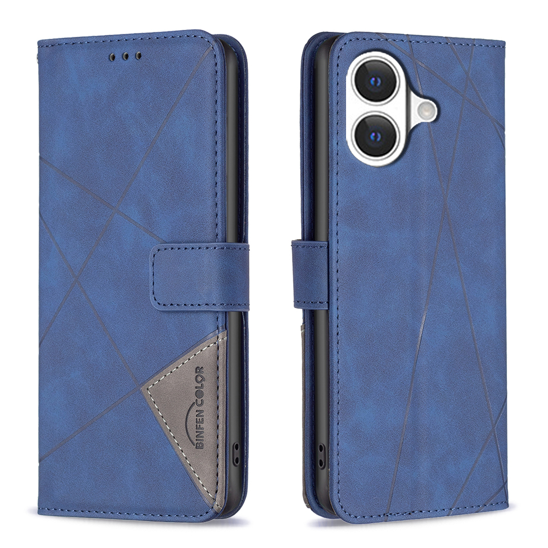 For iPhone 17 Phone Case BINFEN COLOR Wallet Stand Geometry Imprinted Leather Cover - Blue