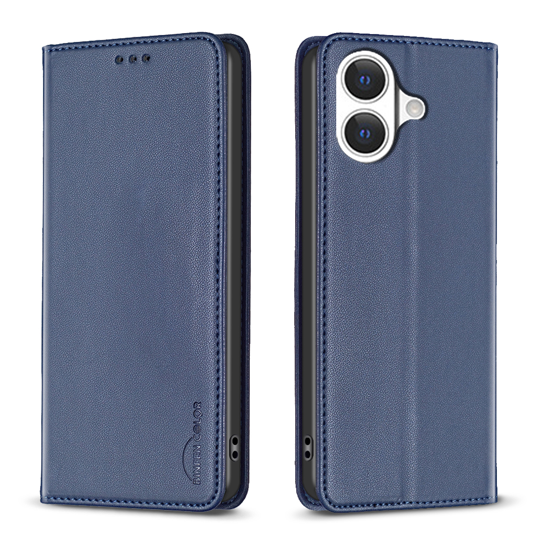 For iPhone 17 Leather Case BINFEN COLOR BF18 Phone Stand Cover with Card Slots - Blue