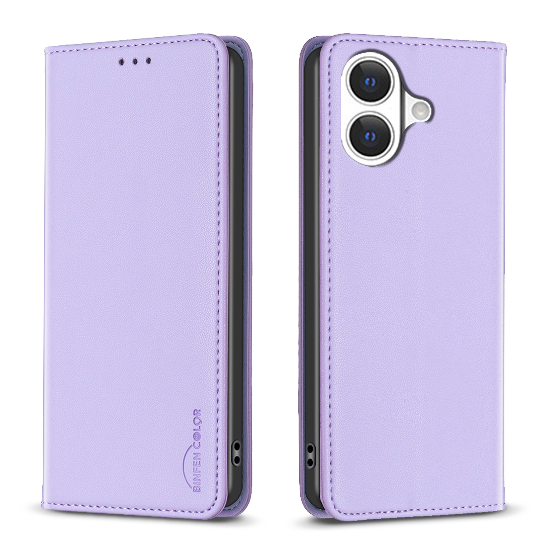 For iPhone 17 Leather Case BINFEN COLOR BF18 Phone Stand Cover with Card Slots - Purple