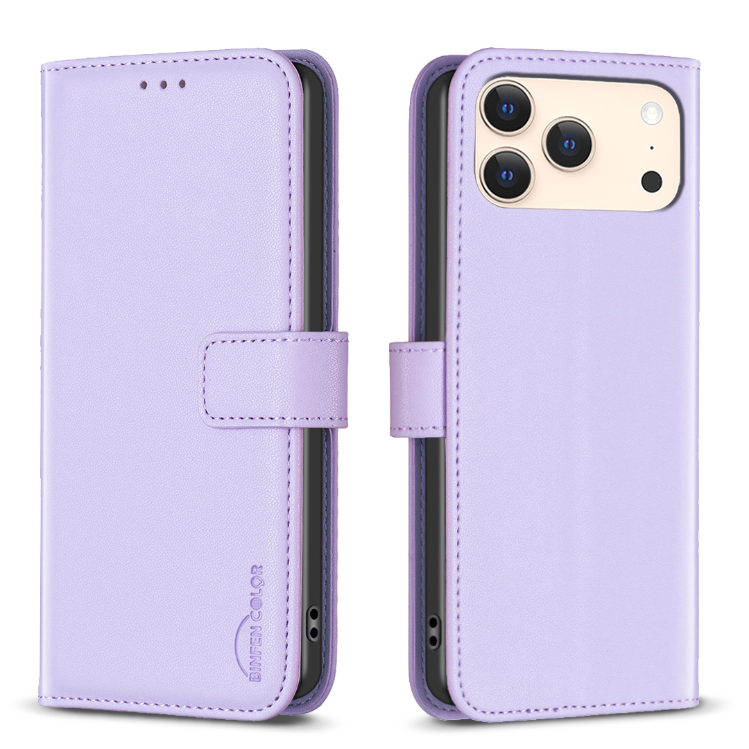 For iPhone 17 Pro Max Phone Case BINFEN COLOR BF17 Wallet Folio Flip Leather Cover - Purple