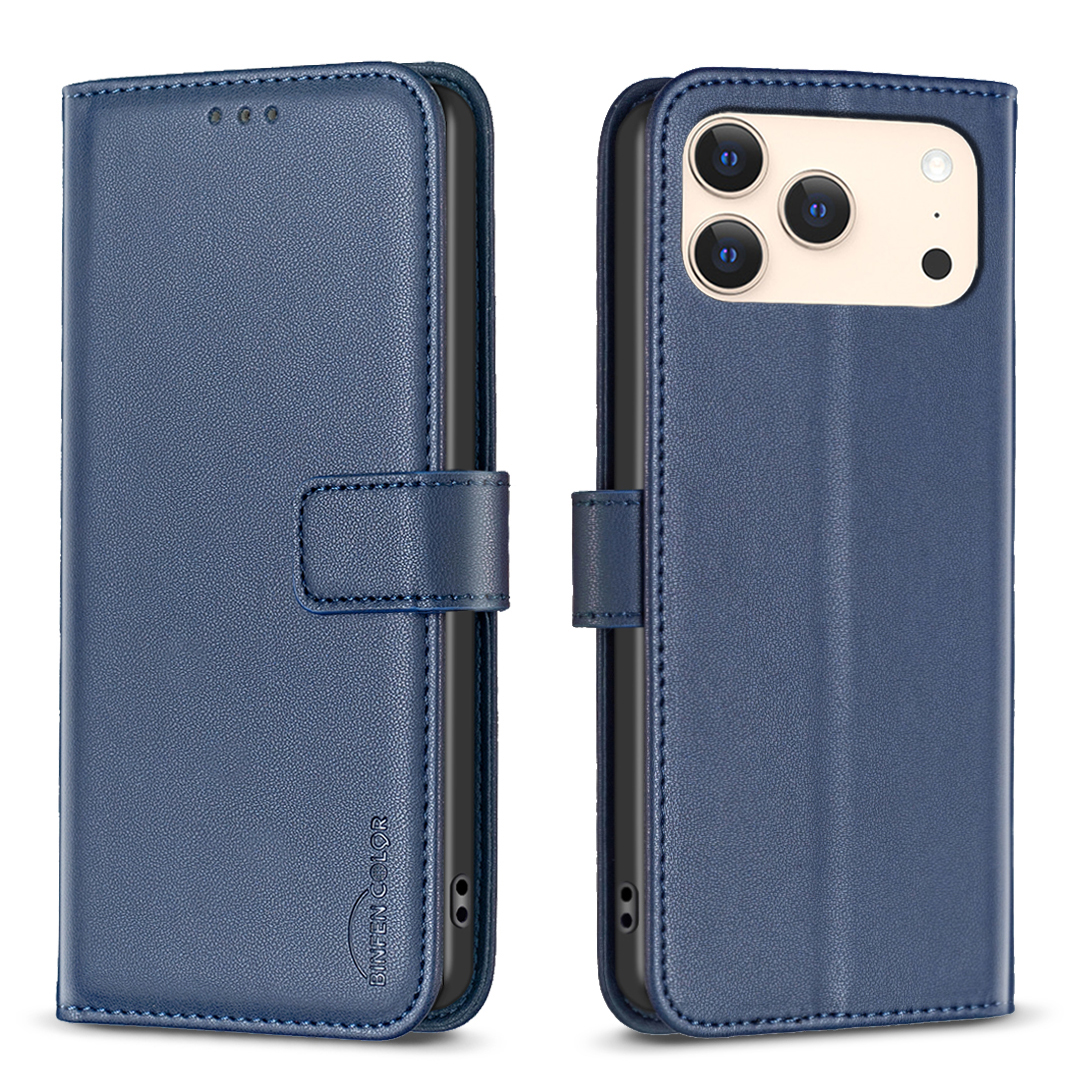 For iPhone 17 Pro Max Phone Case BINFEN COLOR BF17 Wallet Folio Flip Leather Cover - Blue