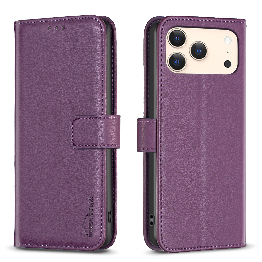 For iPhone 17 Pro Phone Case BINFEN COLOR BF17 Wallet Folio Flip Leather Cover - Dark Purple