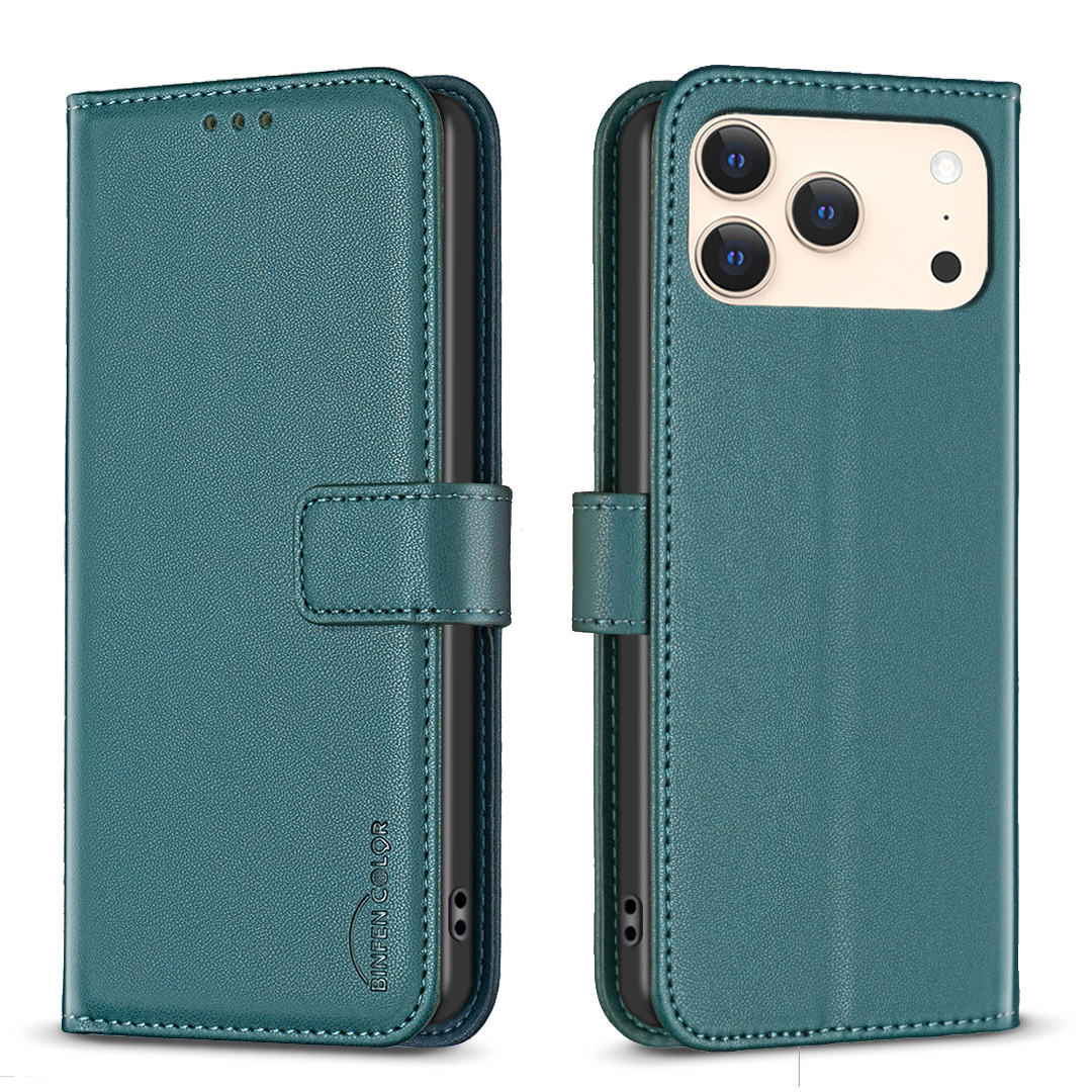 For iPhone 17 Pro Phone Case BINFEN COLOR BF17 Wallet Folio Flip Leather Cover - Green