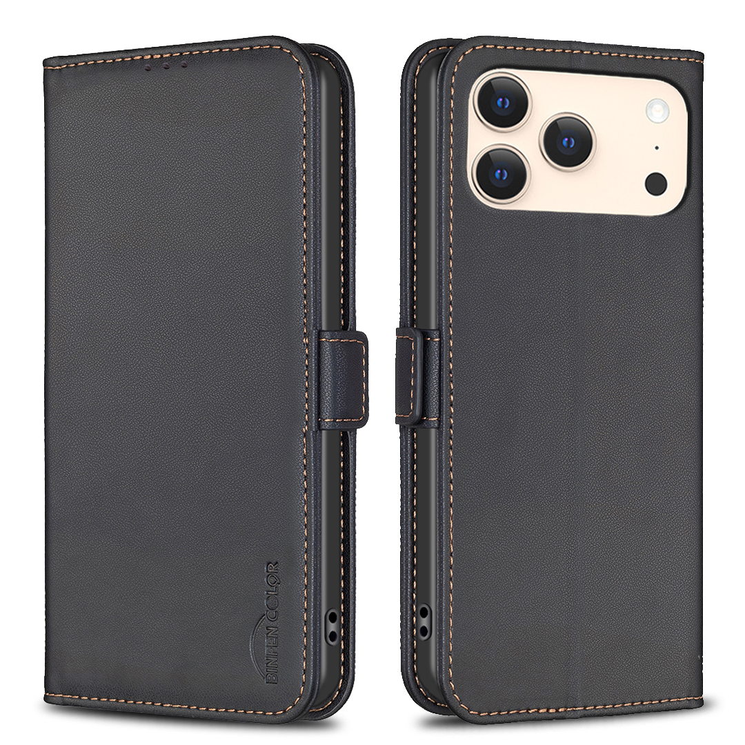 For iPhone 17 Pro Case BINFEN COLOR BF31  PU Leather Flip Folio Phone Wallet Cover - Black