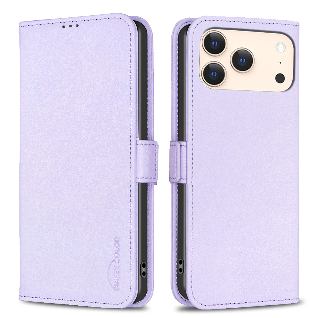 For iPhone 17 Pro Case BINFEN COLOR BF31  PU Leather Flip Folio Phone Wallet Cover - Purple
