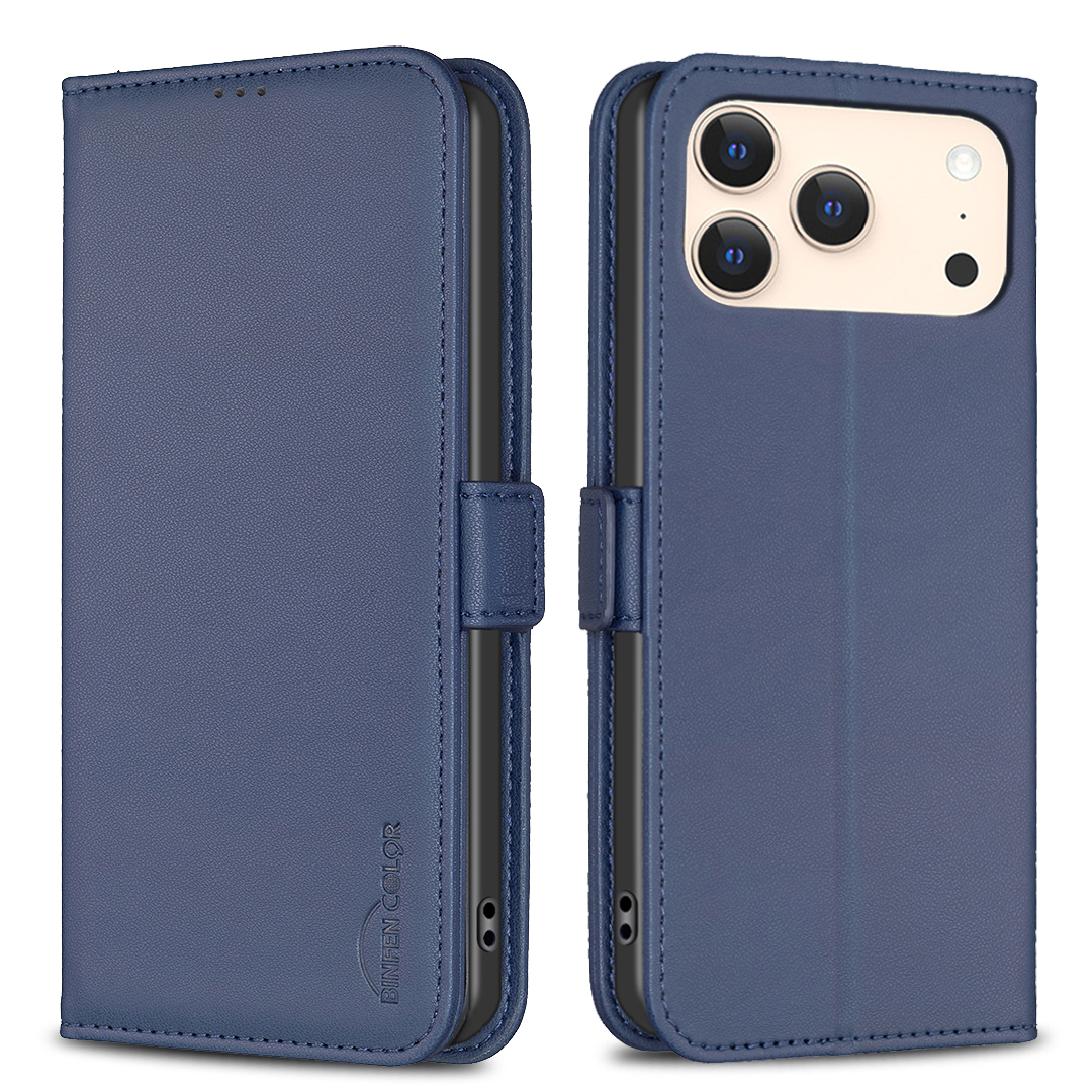 For iPhone 17 Pro Case BINFEN COLOR BF31 PU Leather Flip Folio Phone Wallet Cover - Blue