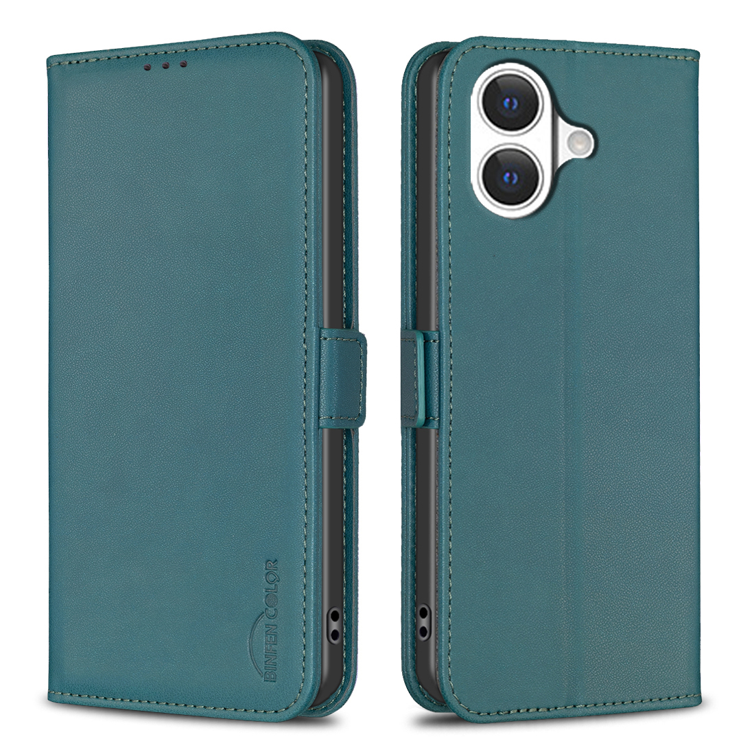For iPhone 17 Case BINFEN COLOR BF31  PU Leather Flip Folio Phone Wallet Cover - Green