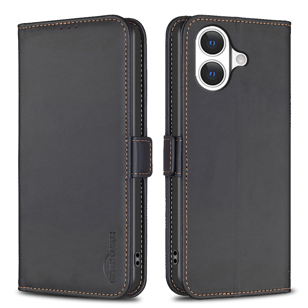 For iPhone 17 Case BINFEN COLOR BF31  PU Leather Flip Folio Phone Wallet Cover - Black