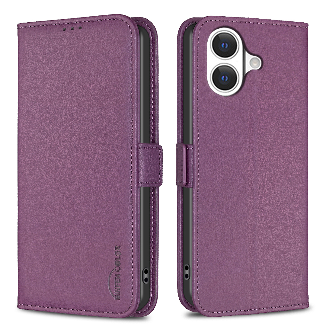For iPhone 17 Case BINFEN COLOR BF31  PU Leather Flip Folio Phone Wallet Cover - Dark Purple