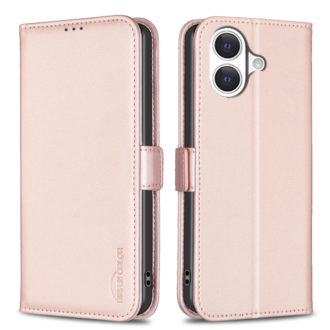 For iPhone 17 Case BINFEN COLOR BF31  PU Leather Flip Folio Phone Wallet Cover - Pink