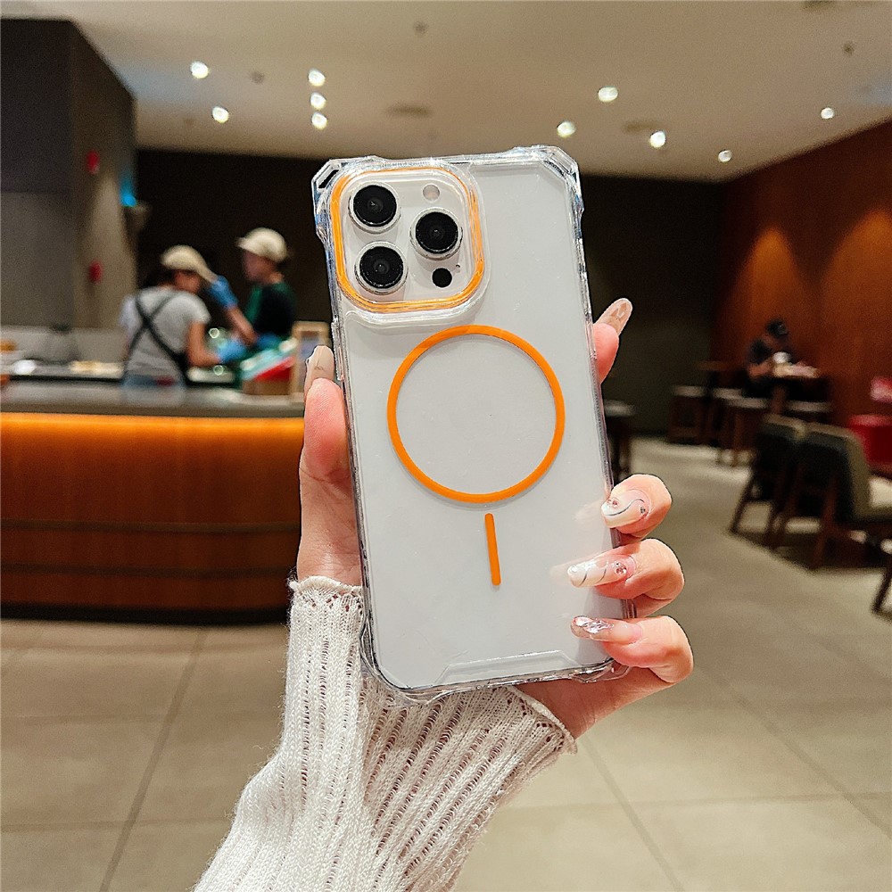 For iPhone 16 Pro Max Magnetic Case Drop-Proof TPU + PC Phone Back Cover - Orange