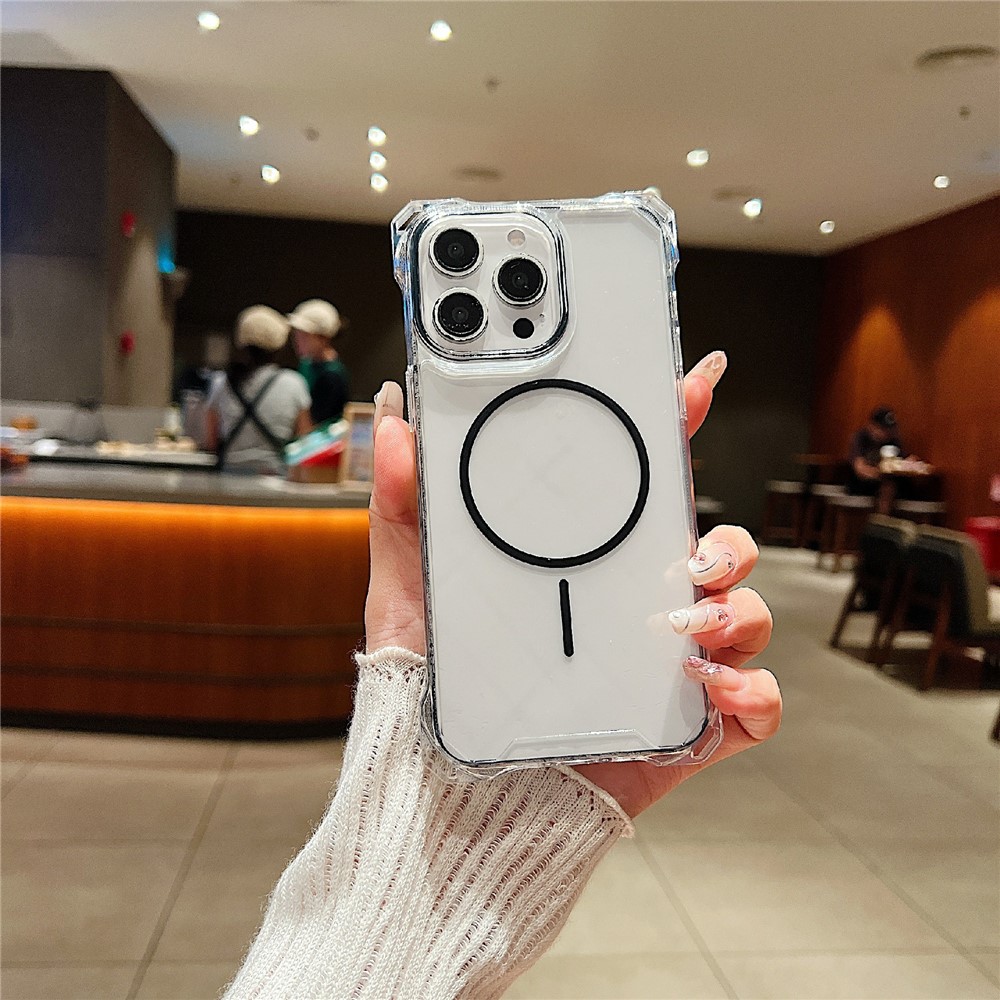 For iPhone 15 Pro Max Magnetic Case Drop-Proof TPU + PC Phone Back Cover - Black