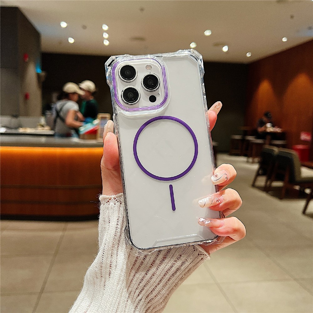 For iPhone 15 Pro Magnetic Case Drop-Proof TPU + PC Phone Back Cover - Purple