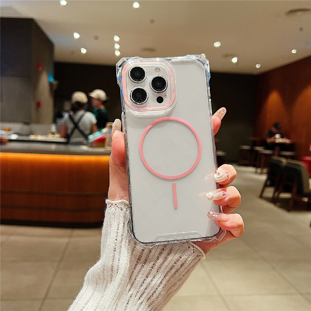 For iPhone 14 Pro Max Magnetic Case Drop-Proof TPU + PC Phone Back Cover - Pink
