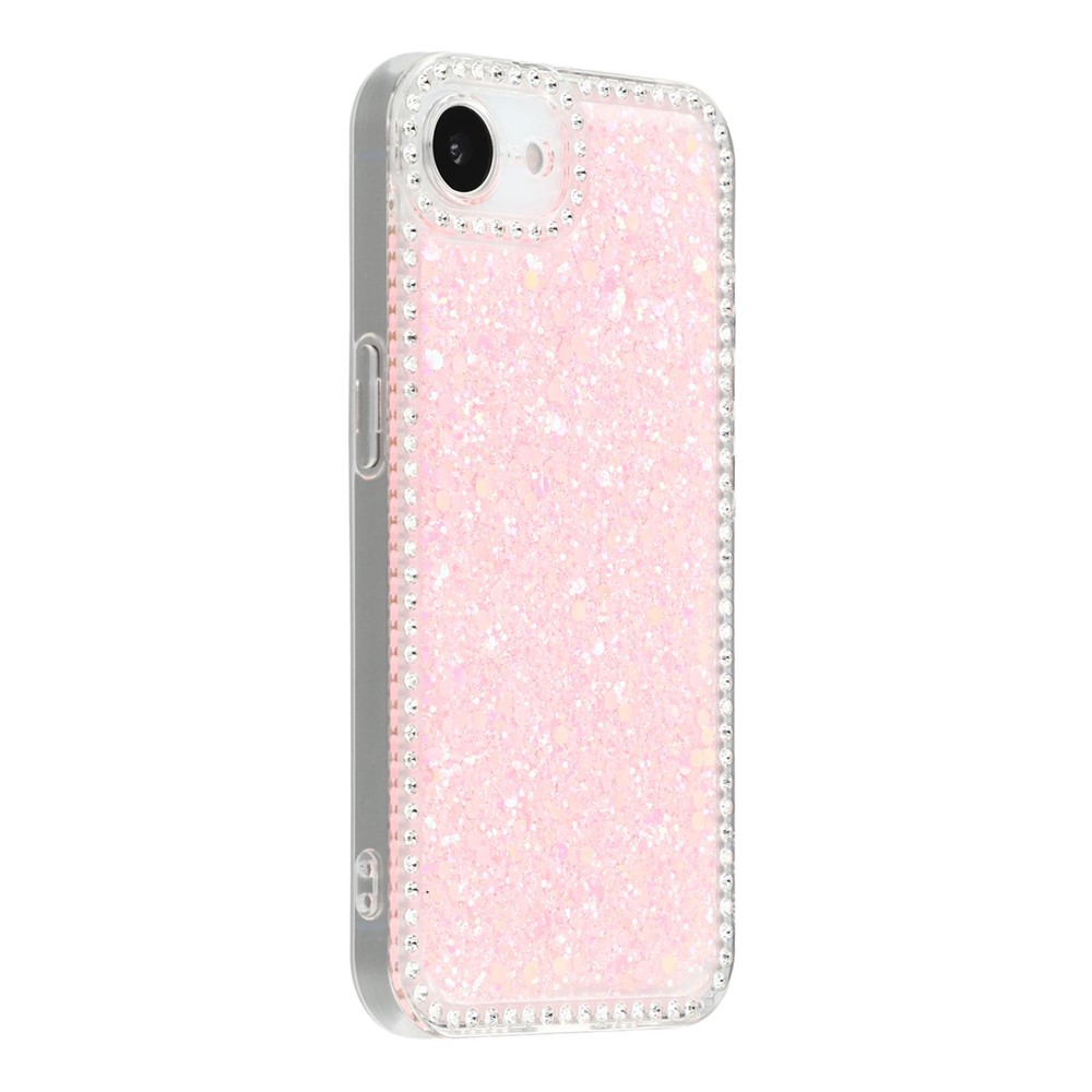 For iPhone 16e Case Rhinestone Edge Glitter Epoxy TPU Phone Cover - Pink