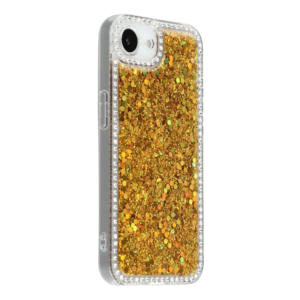For iPhone 16e Case Rhinestone Edge Glitter Epoxy TPU Phone Cover - Gold