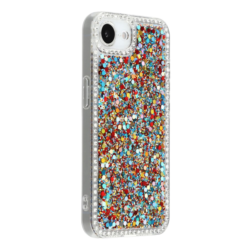 For iPhone 16e Case Rhinestone Edge Glitter Epoxy TPU Phone Cover - Colorful