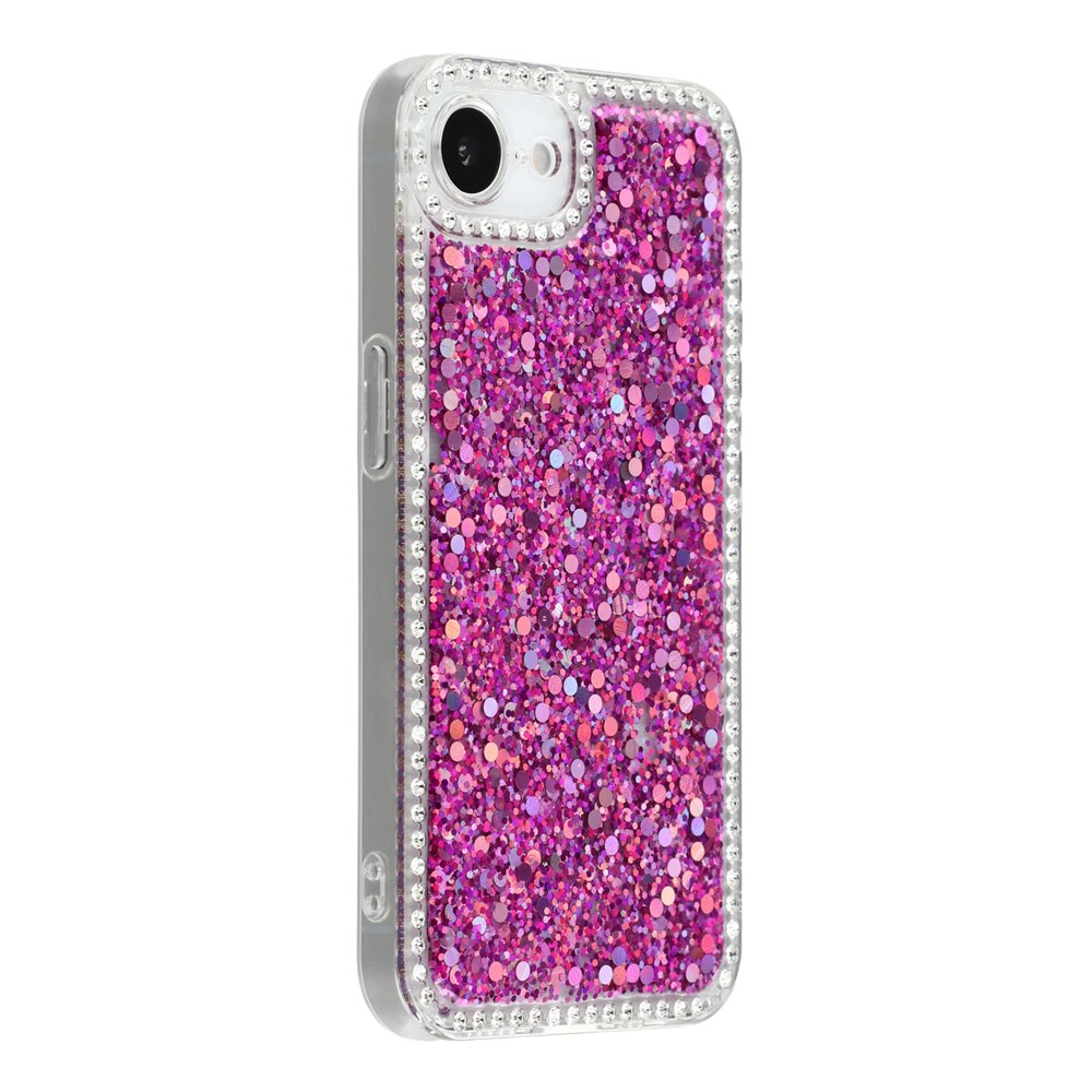 For iPhone 16e Case Rhinestone Edge Glitter Epoxy TPU Phone Cover - Purple