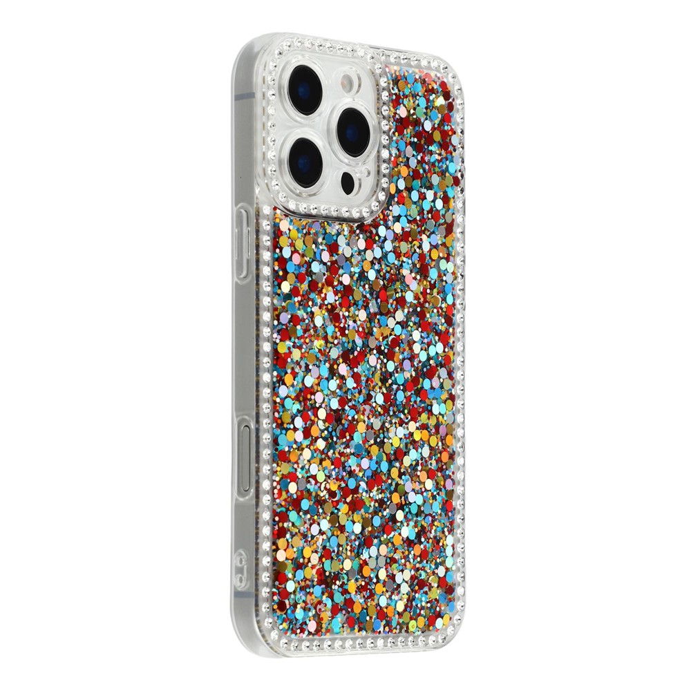 For iPhone 16 Pro Case Rhinestone Edge Glitter Epoxy TPU Phone Cover - Colorful