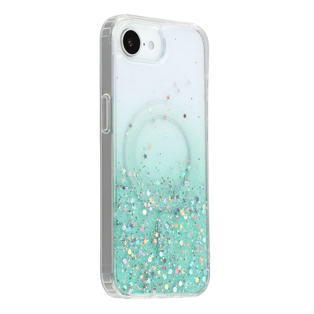 For iPhone 16e Case Compatible with MagSafe Sparkle Epoxy TPU + Acrylic Phone Cover - Green