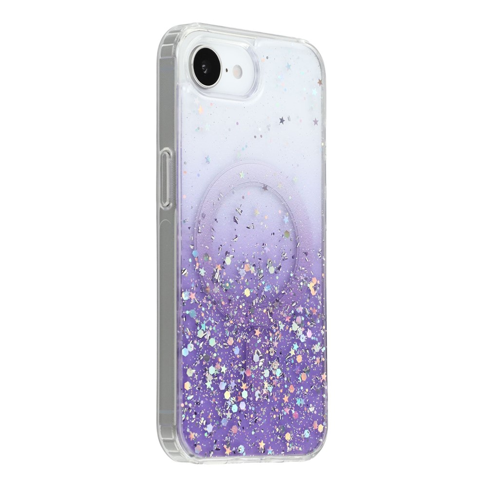 For iPhone 16e Case Compatible with MagSafe Sparkle Epoxy TPU + Acrylic Phone Cover - Purple