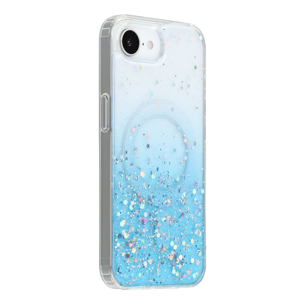 For iPhone 16e Case Compatible with MagSafe Sparkle Epoxy TPU + Acrylic Phone Cover - Blue