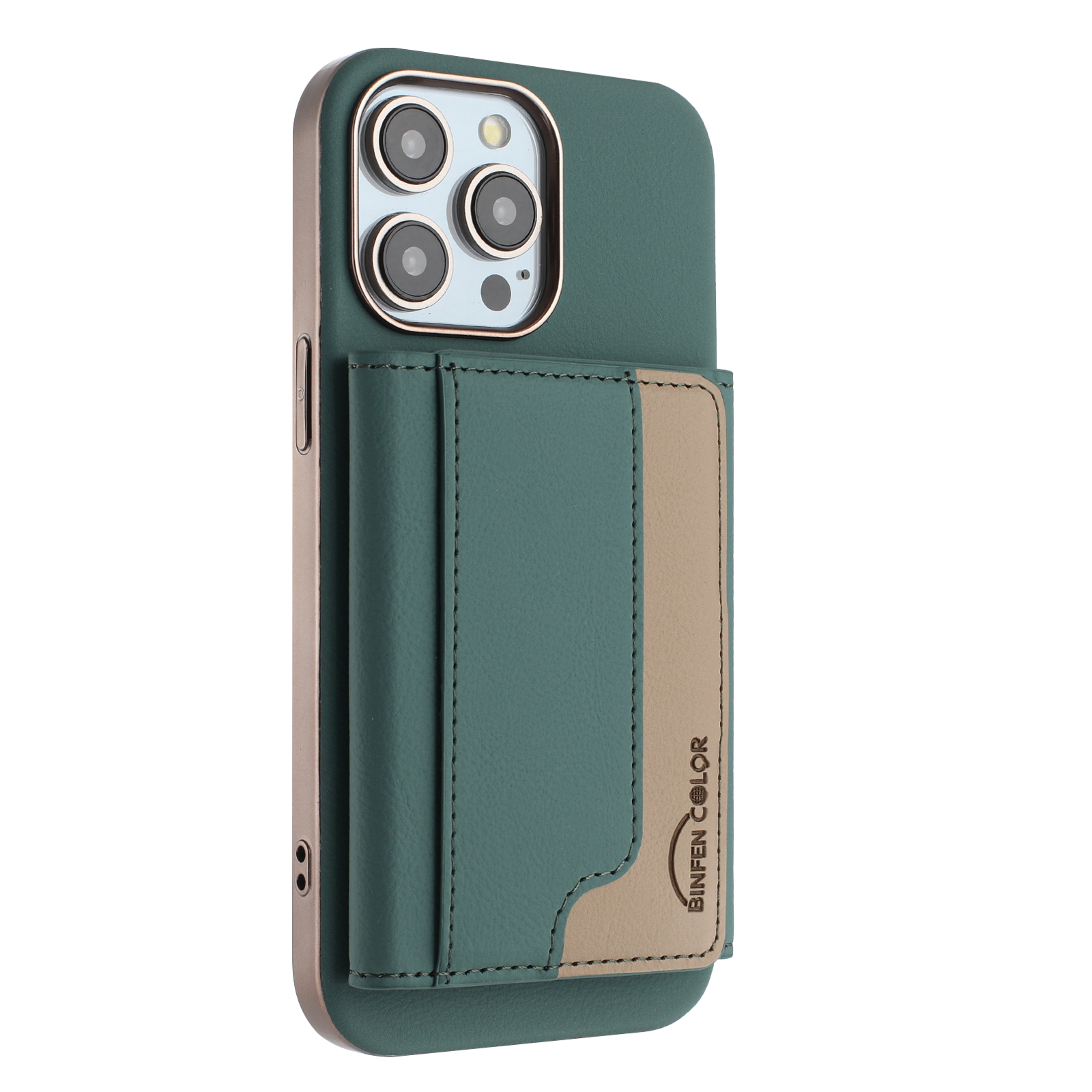 For iPhone 16 Pro Case BINFEN COLOR BF37 Color Splicing Magnetic Card Holder Leather Back Cover - Green