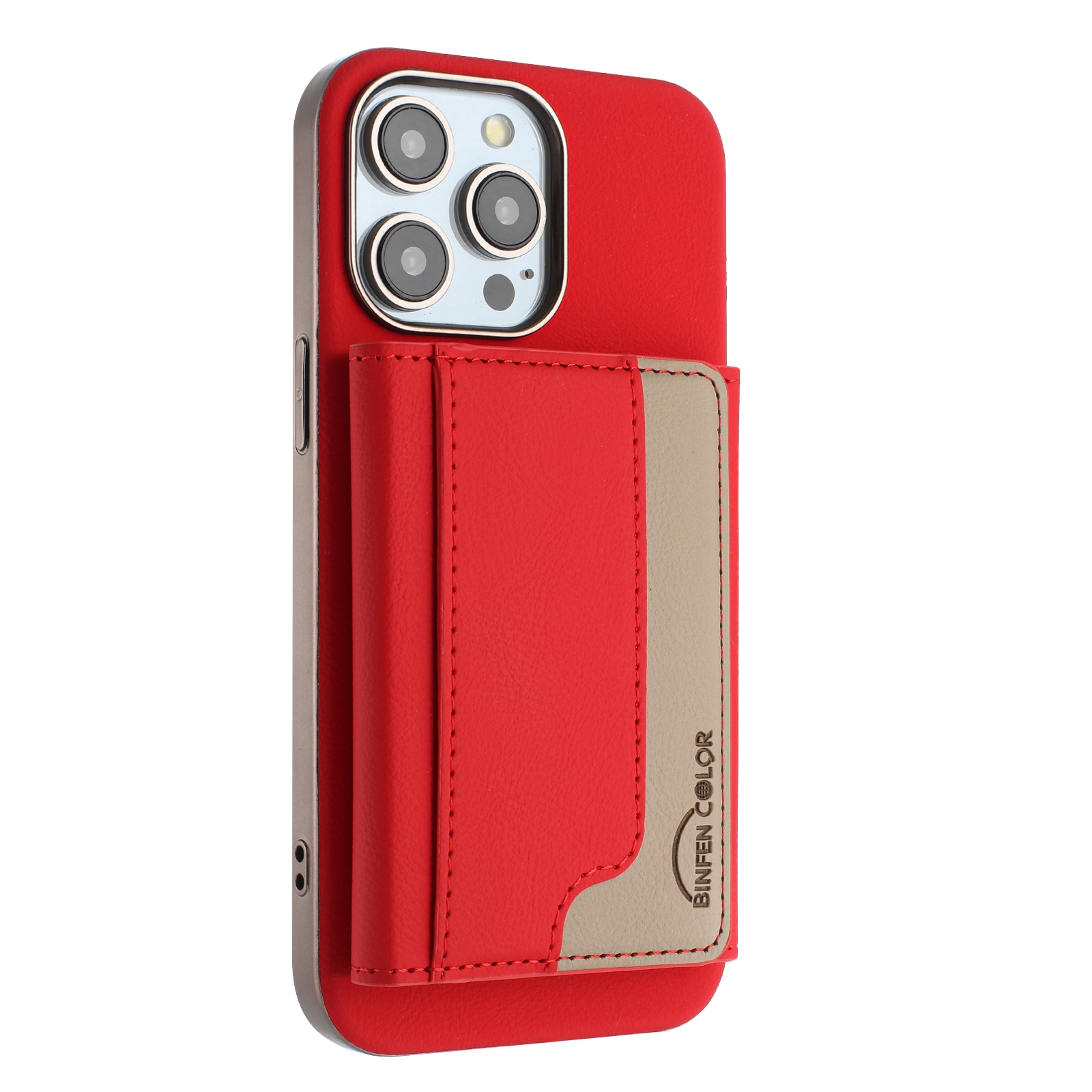 For iPhone 16 Pro Case BINFEN COLOR BF37 Color Splicing Magnetic Card Holder Leather Back Cover - Red