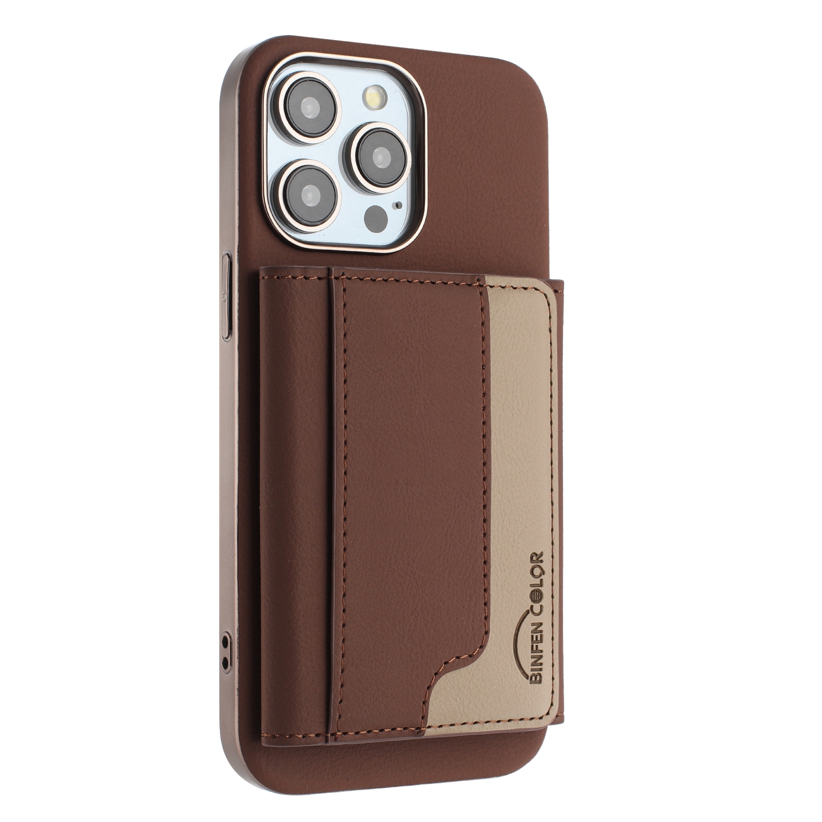 For iPhone 16 Pro Case BINFEN COLOR BF37 Color Splicing Magnetic Card Holder Leather Back Cover - Brown