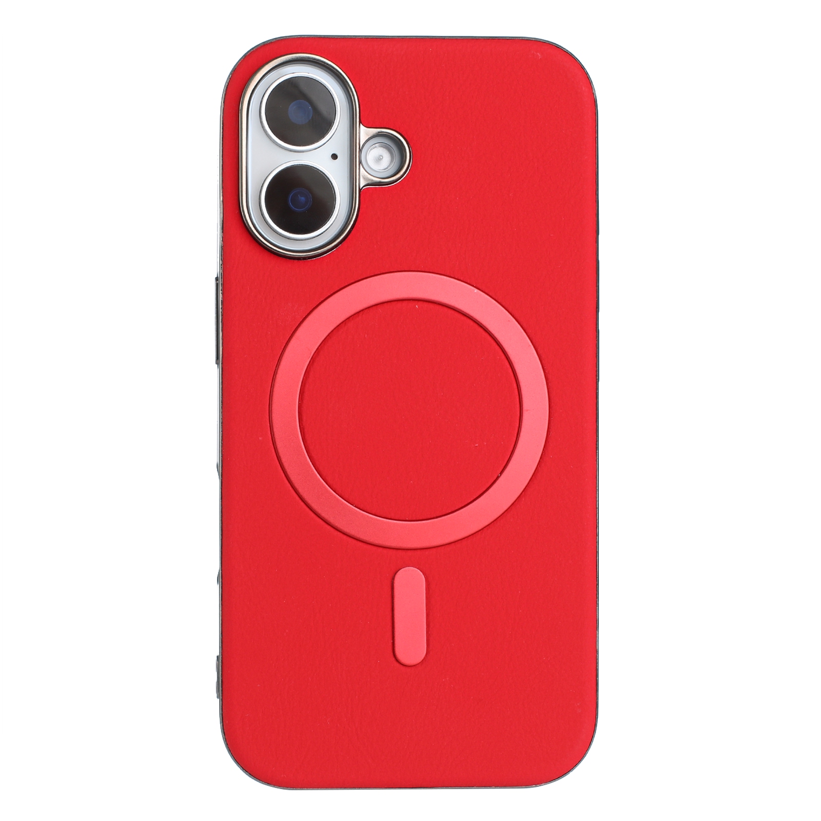 For iPhone 16 Case BINFEN COLOR BF40 Compatible with MagSafe Electroplated PU + TPU Phone Back Cover - Red