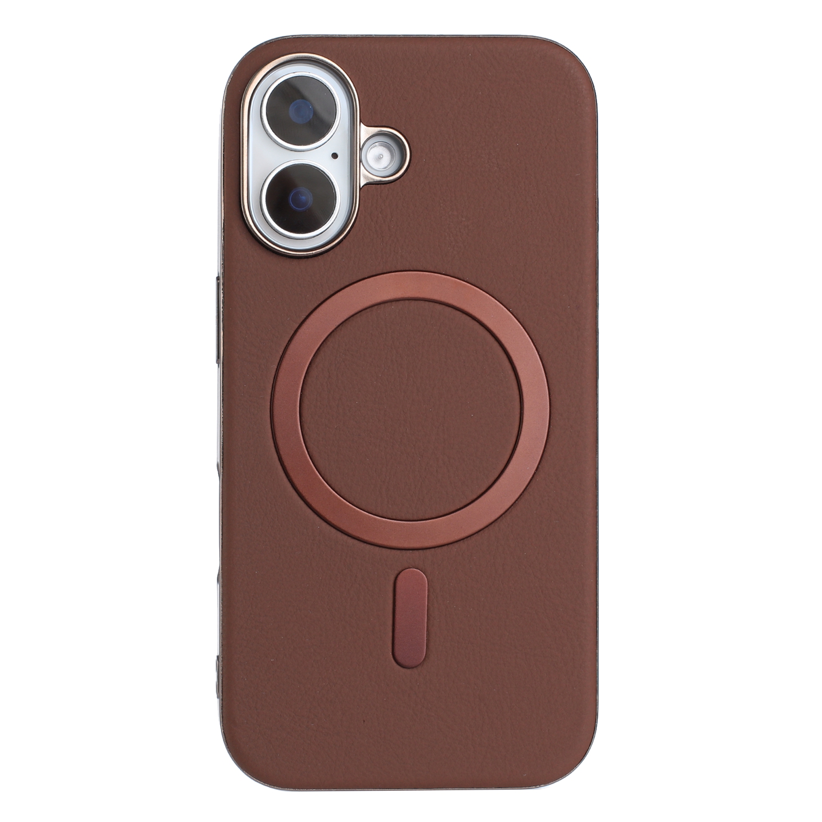For iPhone 16 Case BINFEN COLOR BF40 Compatible with MagSafe Electroplated PU + TPU Phone Back Cover - Brown