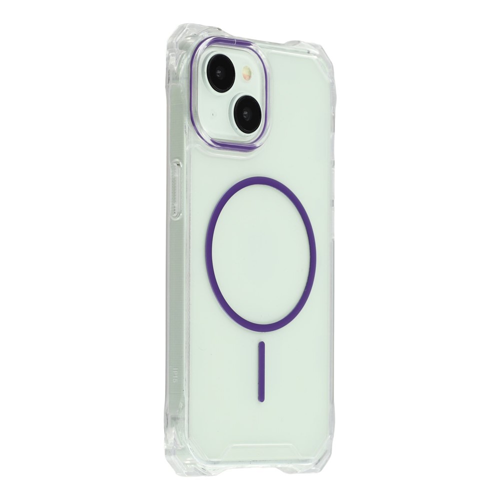 For iPhone 14 Magnetic Case Drop-Proof TPU + PC Phone Back Cover - Purple