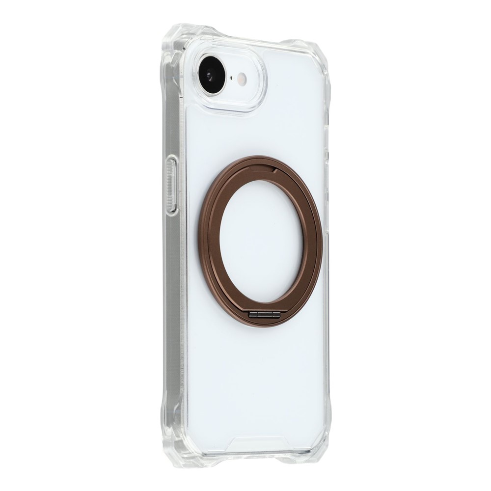 For iPhone 16e Magnetic Case Ring Kickstand TPU + PC Phone Cover - Brown