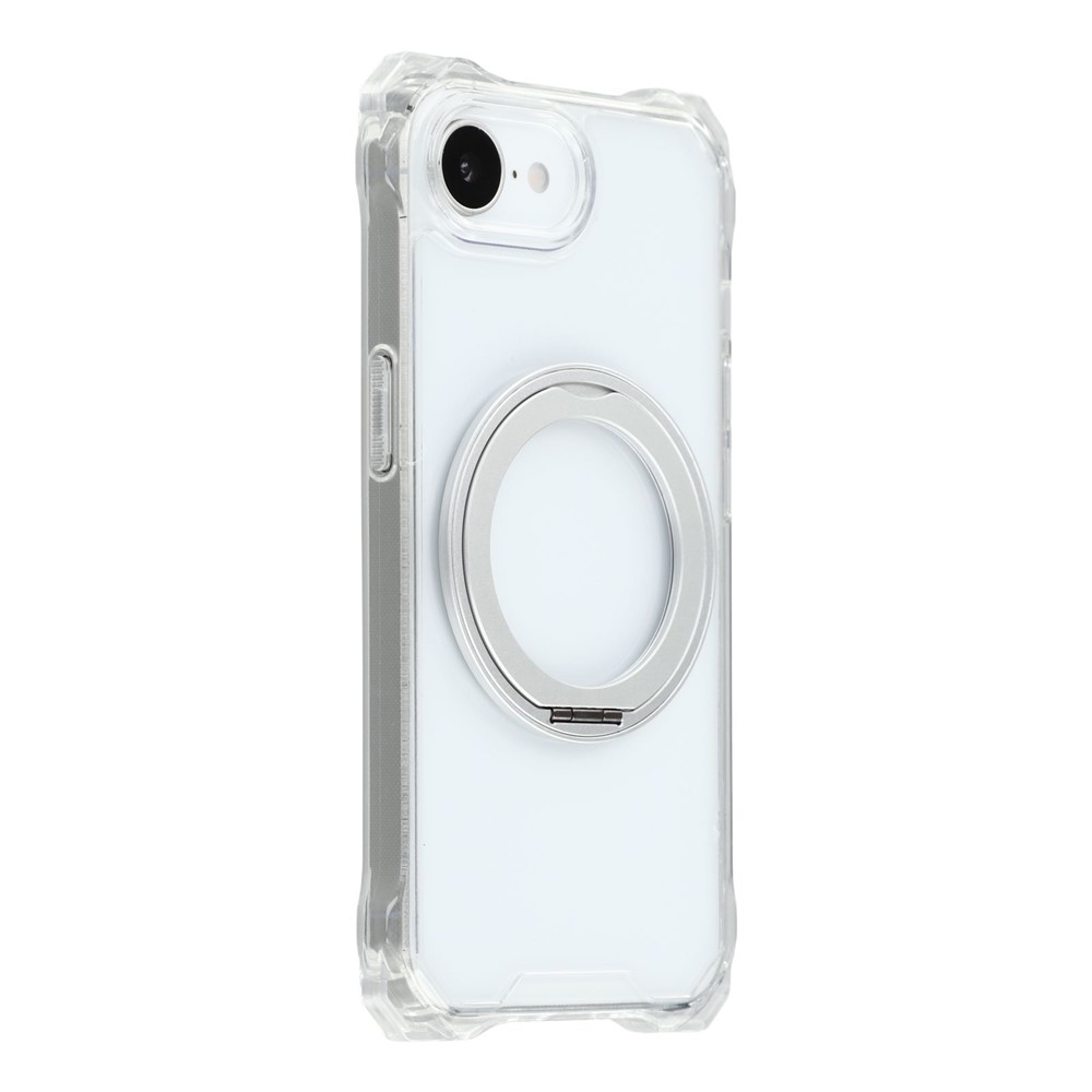 For iPhone 16e Magnetic Case Ring Kickstand TPU + PC Phone Cover - Transparent