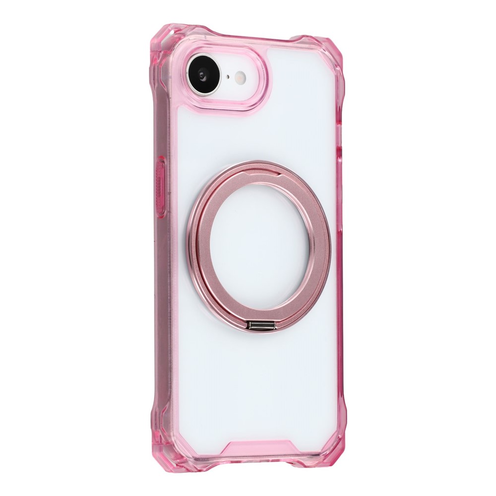 For iPhone 16e Magnetic Case Ring Kickstand TPU + PC Phone Cover - Pink