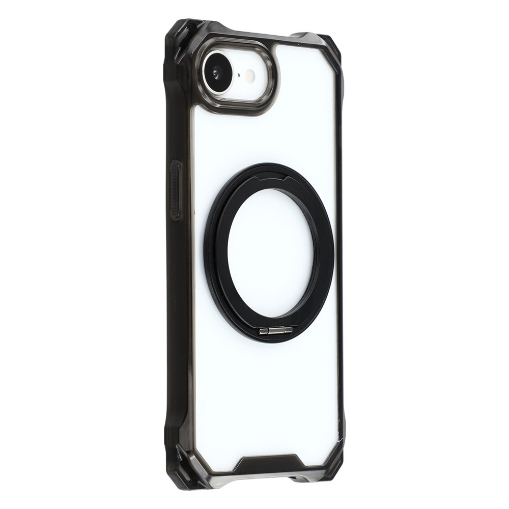 For iPhone 16e Magnetic Case Ring Kickstand TPU + PC Phone Cover - Black