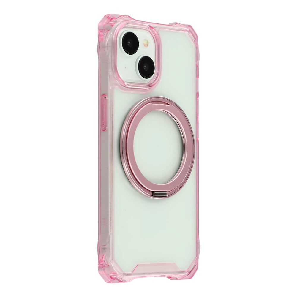For iPhone 15 Magnetic Case Ring Kickstand TPU + PC Phone Cover - Pink