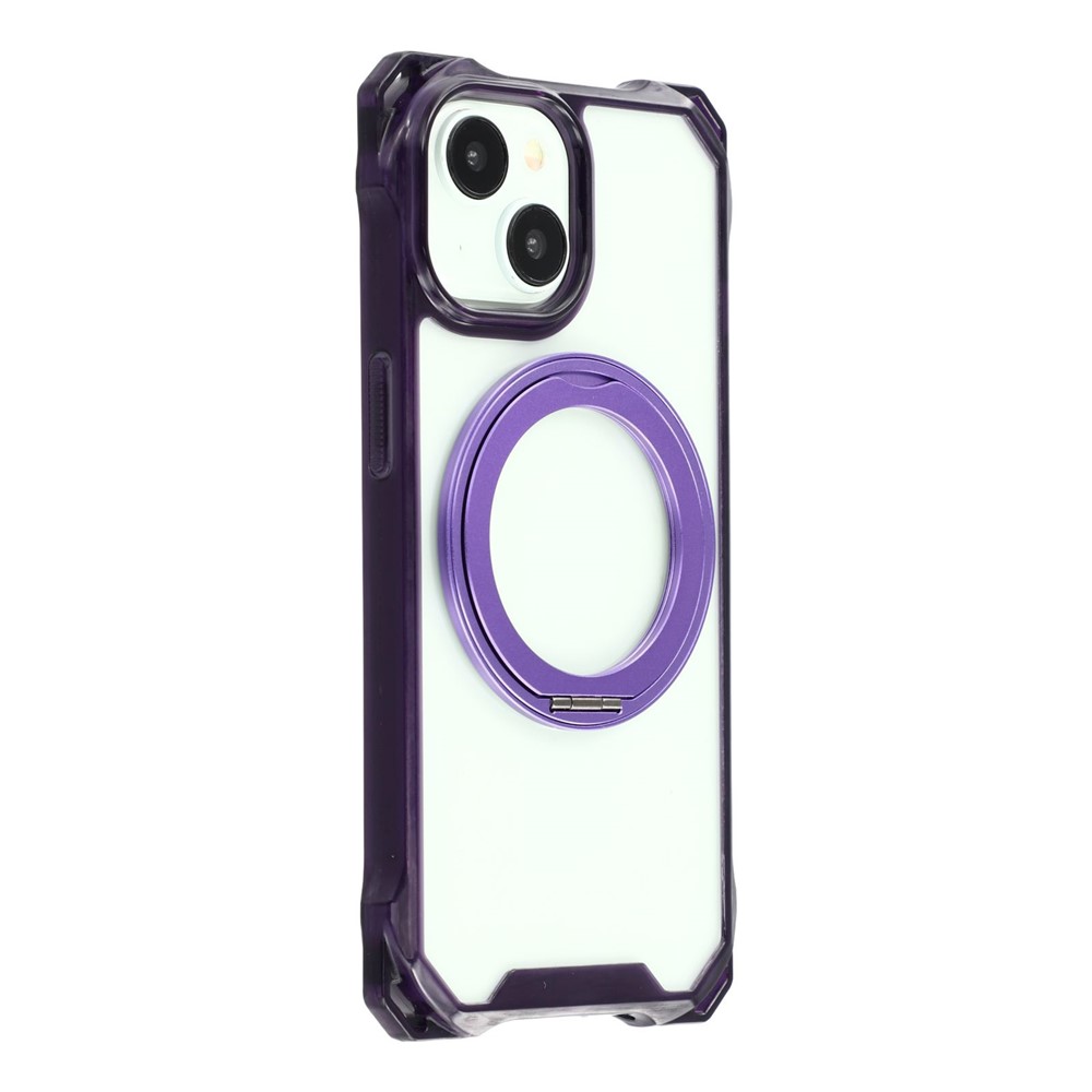 For iPhone 15 Magnetic Case Ring Kickstand TPU + PC Phone Cover - Purple