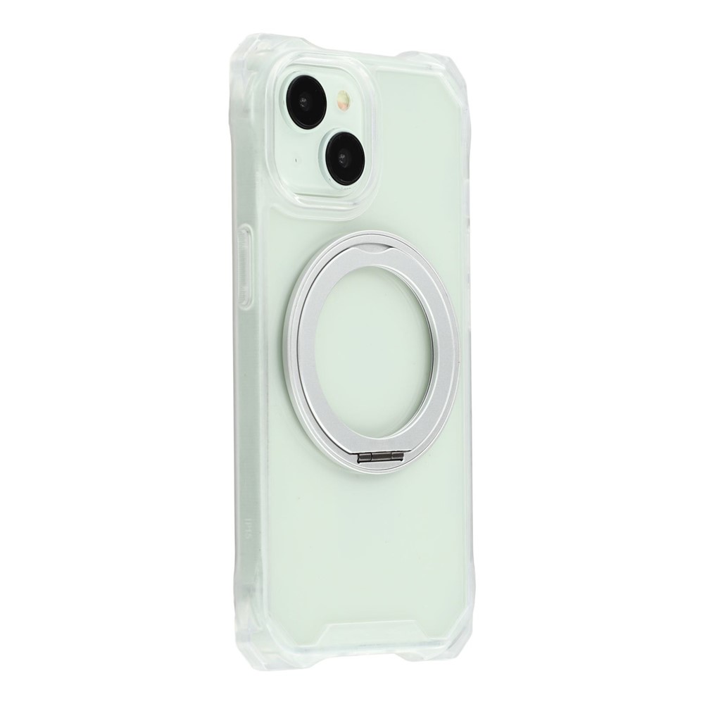 For iPhone 15 Magnetic Case Ring Kickstand TPU + PC Phone Cover - Transparent