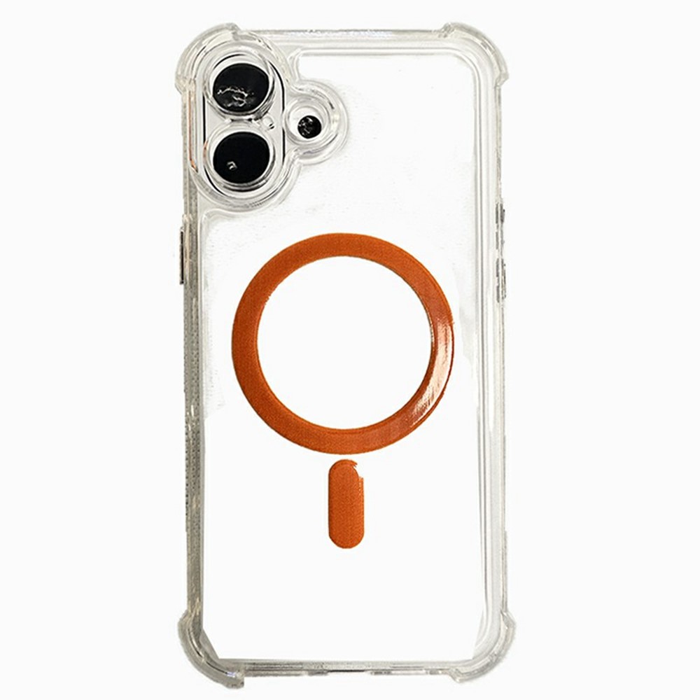 SHANWO For iPhone 16 Plus Magnetic Case Anti Drop Soft TPU Clear Phone Back Cover - Orange