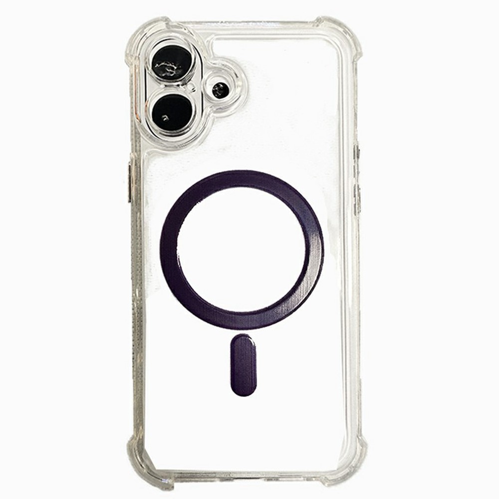 SHANWO For iPhone 16 Plus Magnetic Case Anti Drop Soft TPU Clear Phone Back Cover - Purple