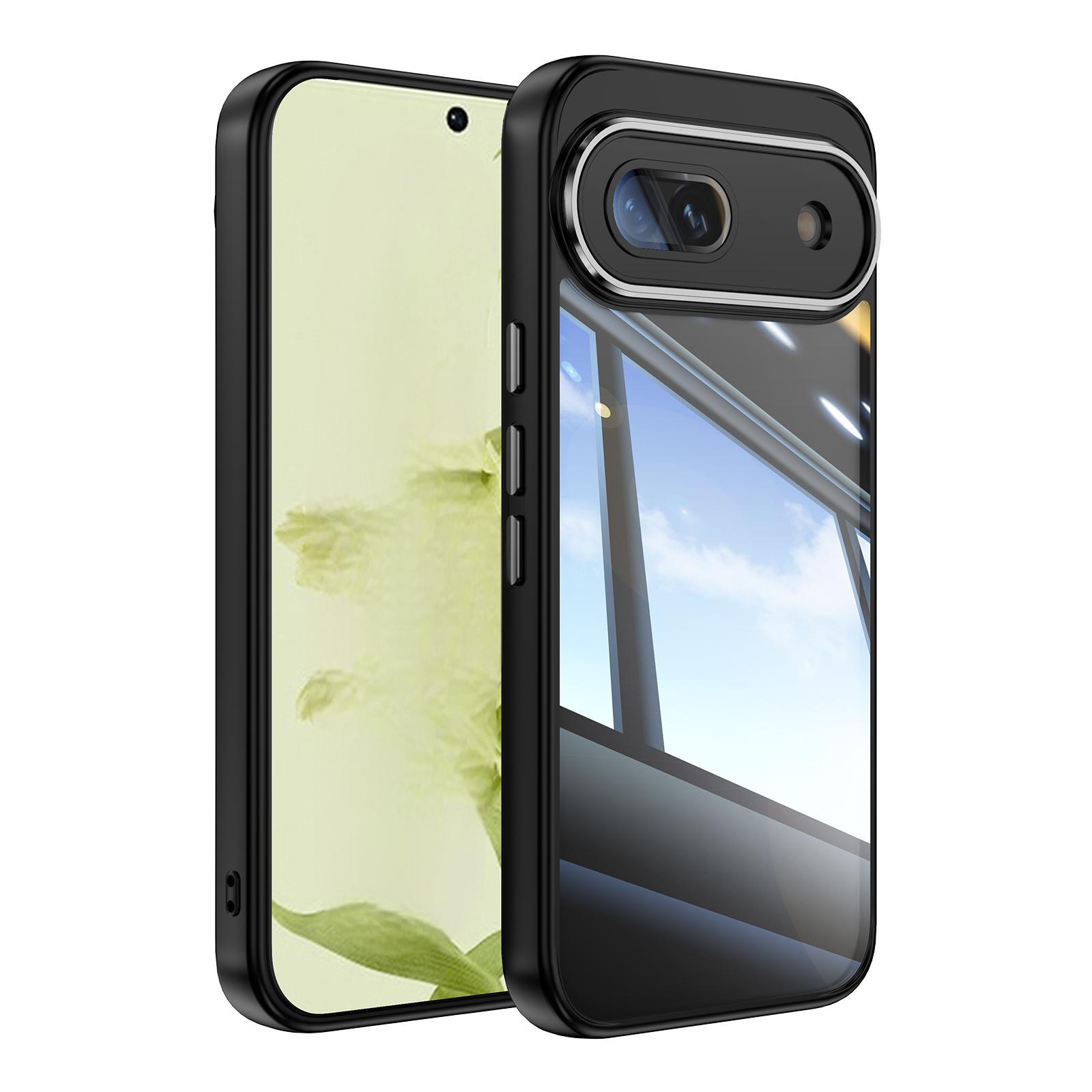 For Google Pixel 8a Clear Phone Case WANLONFENG Shockproof TPU + PC Cover with Metal Buttons - Black