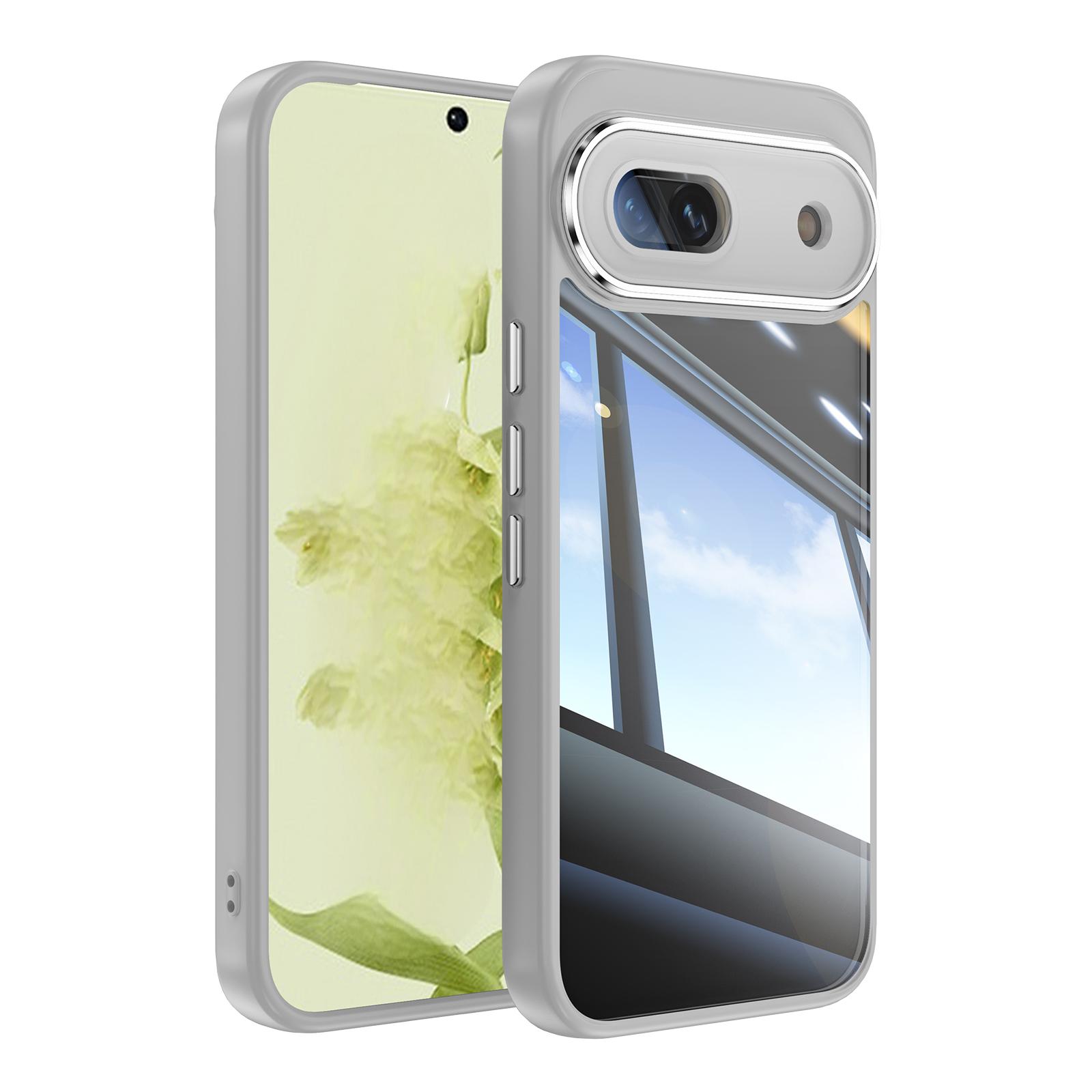 For Google Pixel 8a Clear Phone Case WANLONFENG Shockproof TPU + PC Cover with Metal Buttons - Grey