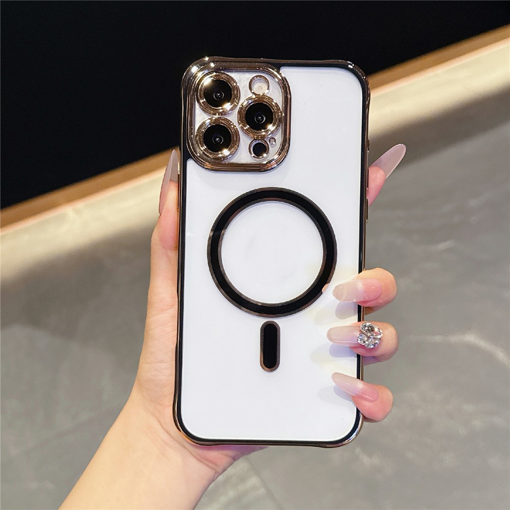 For iPhone 16 Pro Magnetic Case Electroplated 2.0mm Acrylic TPU Phone Back Cover - Black