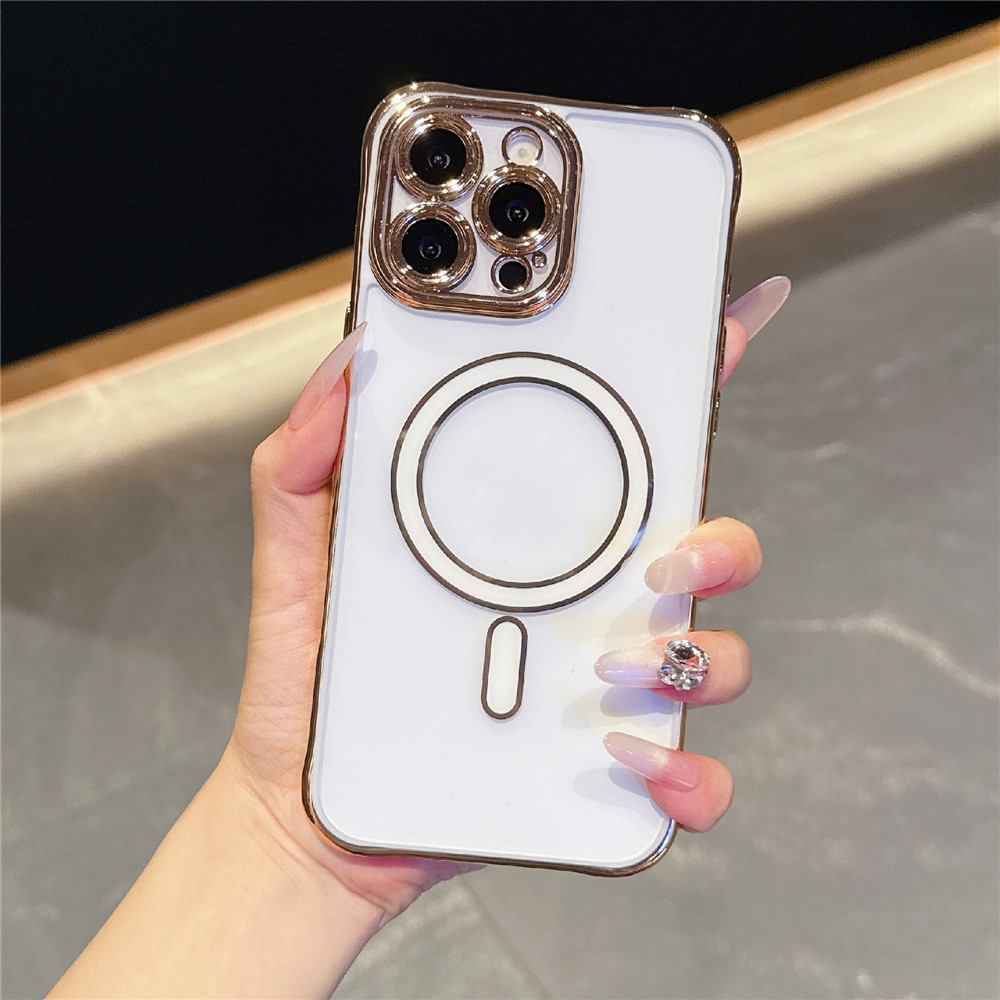 For iPhone 16 Pro Max Magnetic Case Electroplated 2.0mm Acrylic TPU Phone Back Cover - White