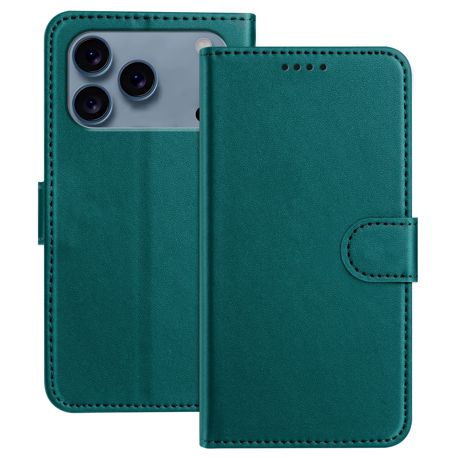 For iPhone 17 Pro Max Leather Case Wallet Stand Solid Color Anti Drop Phone Cover - Green