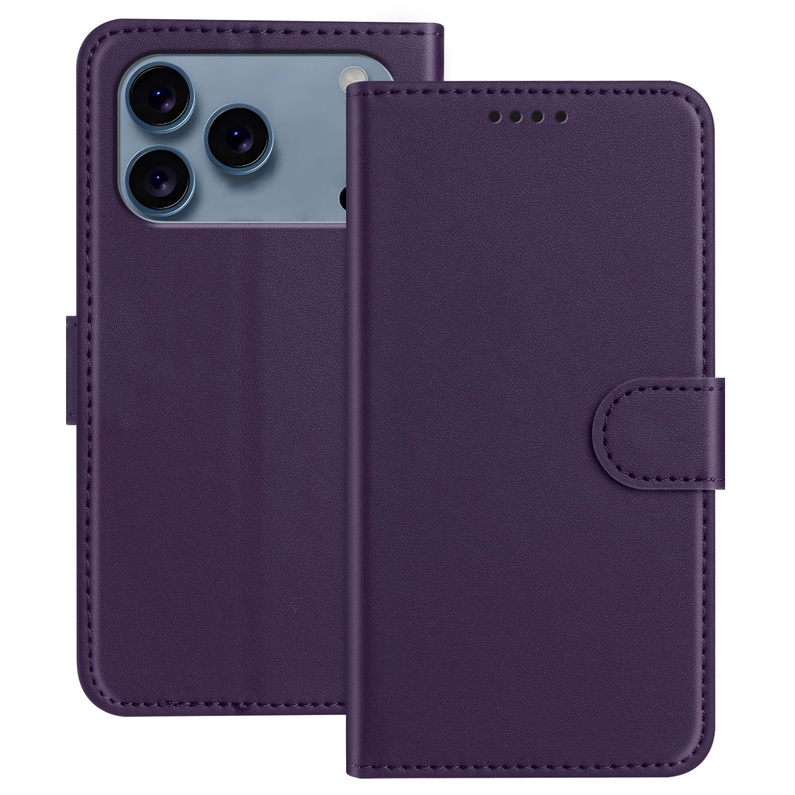 For iPhone 17 Pro Max Leather Case Wallet Stand Solid Color Anti Drop Phone Cover - Purple